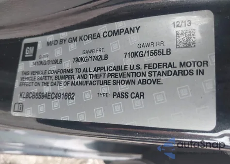 2014 Chevrolet Spark Ls Auto from USA, damaged, VIN KL8CB6S94EC491662